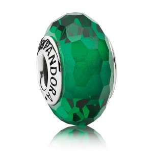 Pandora Beads Sparkling Murano Glass Green Faceted Charm Jewelry