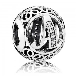 Pandora Charm Vintage A Swirl Alphabet CZ Jewelry