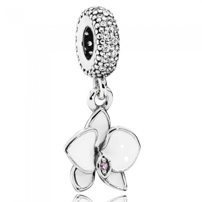 Pandora Charm White Orchid Dropper Floral Jewelry