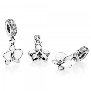 Pandora Charm White Orchid Dropper Floral Jewelry