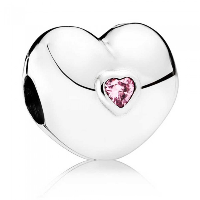 Pandora Clips Pink Shiny Heart Love CZ Jewelry
