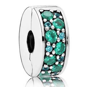 Pandora Clips Teal Mosaic Shining Elegance Cubic Zirconia Jewelry