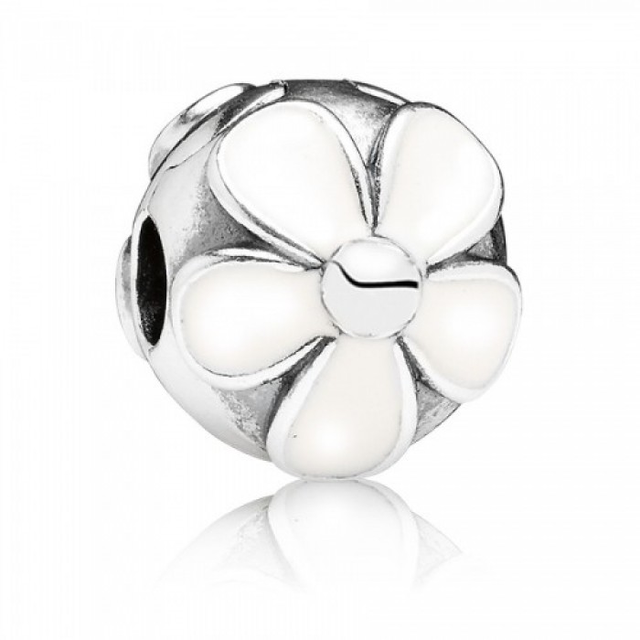 Pandora Clips White Daisy Floral 925 Silver Jewelry
