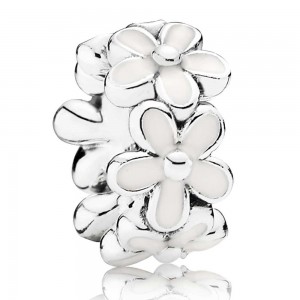 Pandora Spacers White Daisy Floral Enamel Jewelry