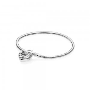 Pandora Bracelet Smooth Silver Padlock Regal Heart Jewelry