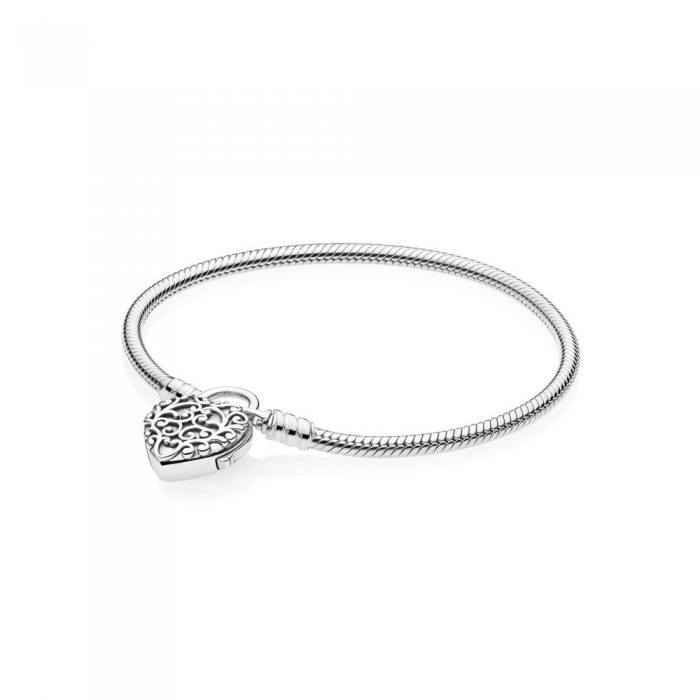 Pandora Bracelet Smooth Silver Padlock Regal Heart Jewelry