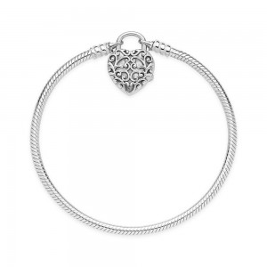 Pandora Bracelet Smooth Silver Padlock Regal Heart Jewelry