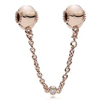 Pandora Charm Embossed Hearts Safety Chain Rose Clear CZ Jewelry Pandora Charm Embossed Hearts Safety Chain Rose Clear CZ Jewelry