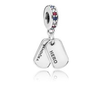 Pandora Charm Hero Dog Tag Dangle Multi Colored CZ Blue Crystals Jewelry Pandora Charm Hero Dog Tag Dangle Multi Colored CZ Blue Crystals Jewelry