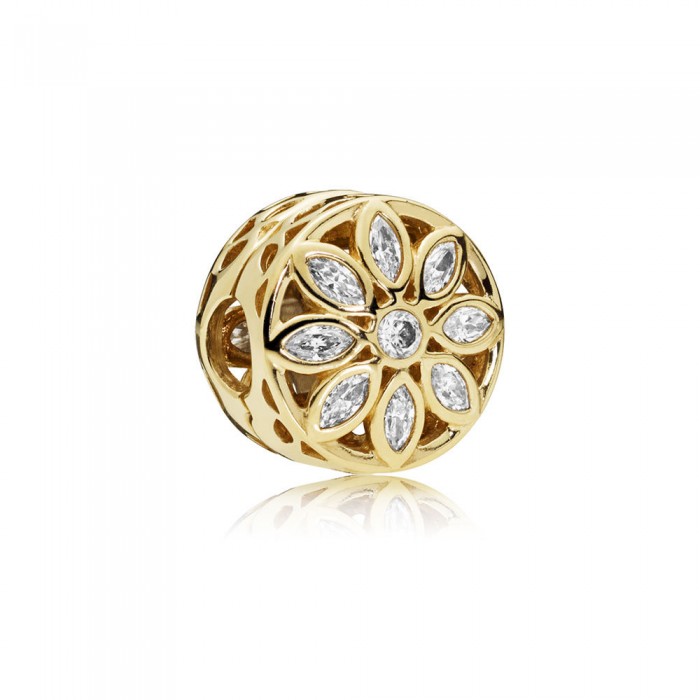 Pandora Charm Opulent Flower 14K Gold Clear CZ Jewelry