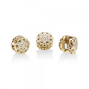 Pandora Charm Opulent Flower 14K Gold Clear CZ Jewelry