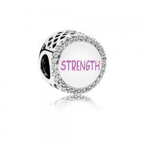 Pandora Charm Ribbon of Strength Pink Enamel and Clear CZ Jewelry