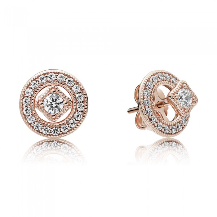Pandora Earring Vintage Allure Rose Clear CZ Jewelry