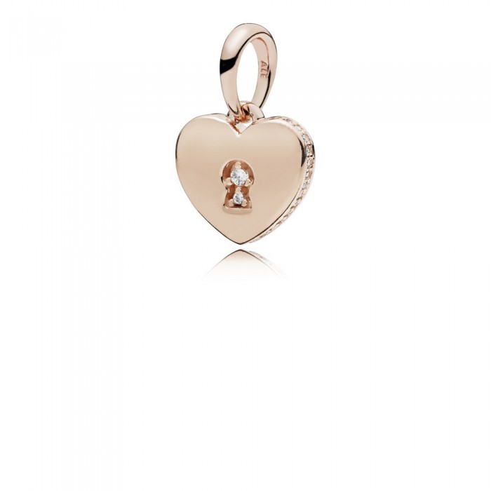 Pandora Necklace Shimme Keyhole Pendant Rose Clear CZ Jewelry