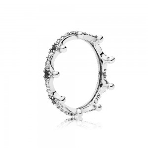 Pandora Ring Enchanted Crown Clear CZ Black Crystals Jewelry