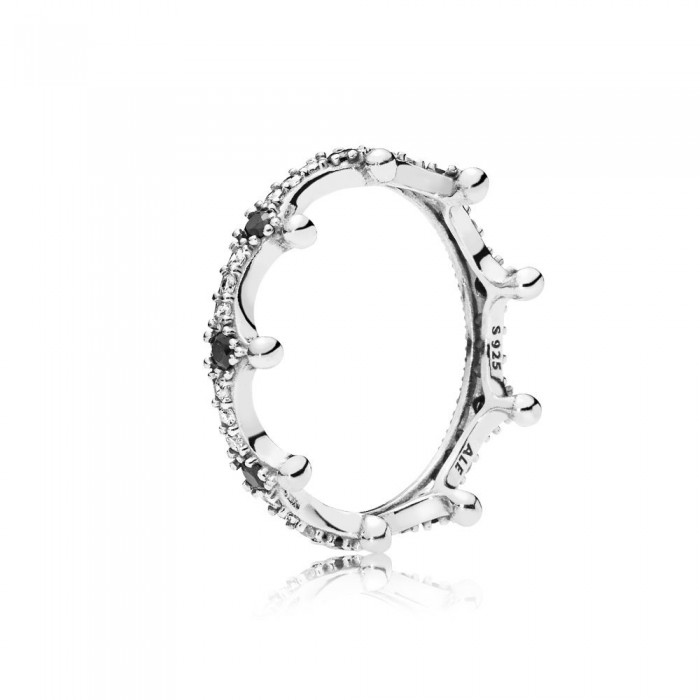 Pandora Ring Enchanted Crown Clear CZ Black Crystals Jewelry