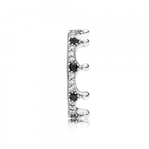 Pandora Ring Enchanted Crown Clear CZ Black Crystals Jewelry