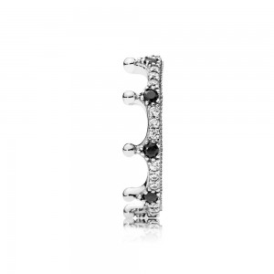Pandora Ring Enchanted Crown Clear CZ Black Crystals Jewelry