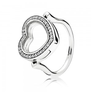 Pandora Ring Sparkling Floating Heart Locket Clear CZ Jewelry