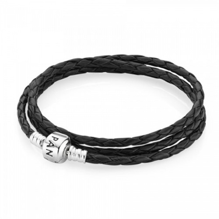 Pandora Bracelet Black Triple Leather Jewelry
