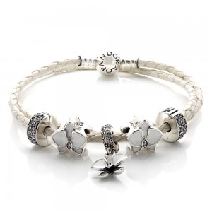 Pandora Bracelet Elegant Orchid Floral Complete Leather Jewelry