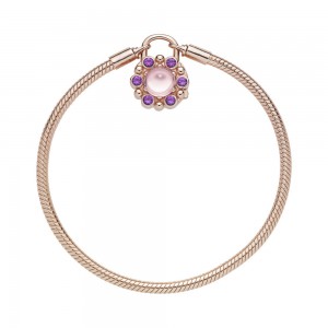 Pandora Bracelet Heraldic Radiance Padlock Rose Pink Purple Crystals Jewelry