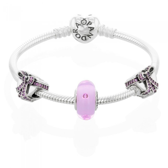 Pandora Bracelet Pink Present Love Complete CZ Silver Jewelry