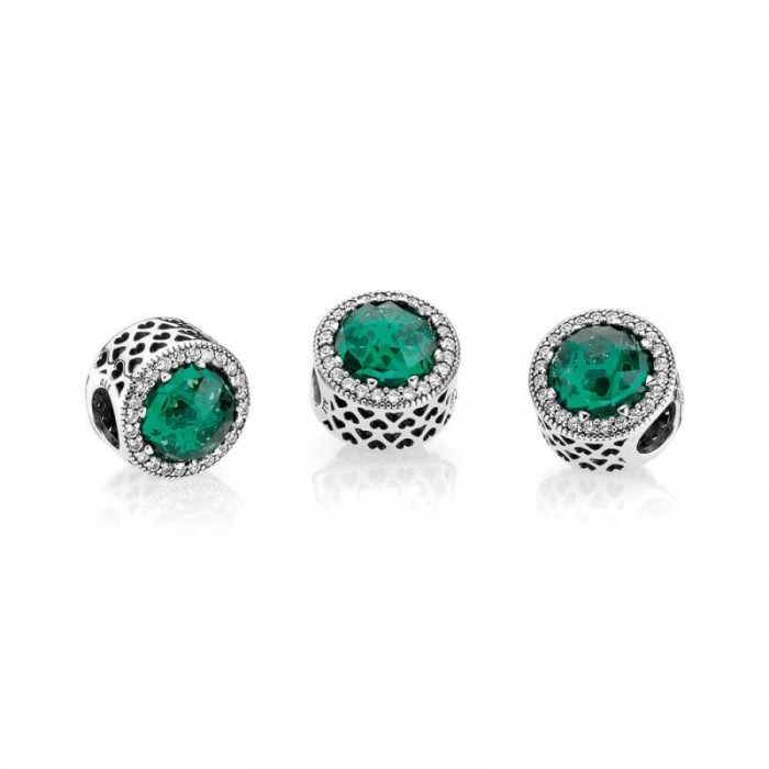 Pandora Charm Radiant Hearts Sea Green Crystals Clear CZ Jewelry