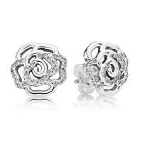 Pandora Earring Rose Floral Stud Cubic Zirconia Jewelry Pandora Earring Rose Floral Stud Cubic Zirconia Jewelry