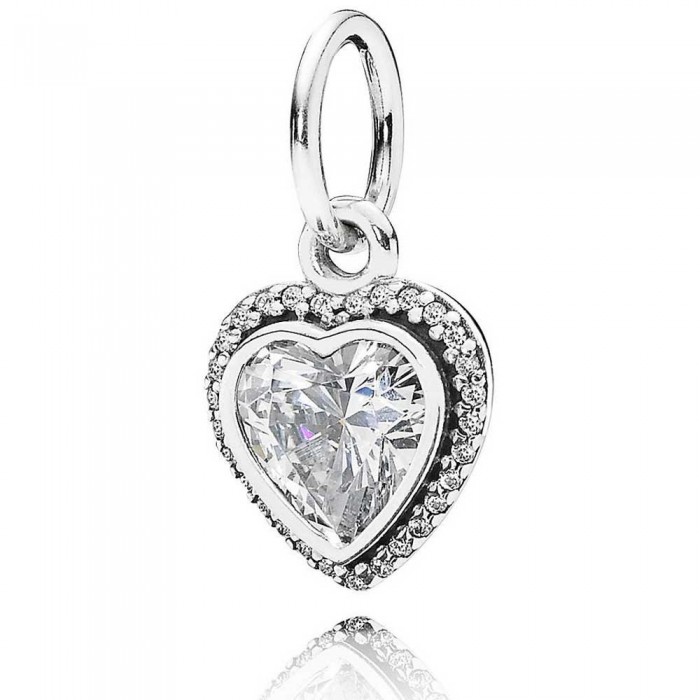 Pandora Necklace Love Heart Pendant Pave CZ 925 Silver Jewelry