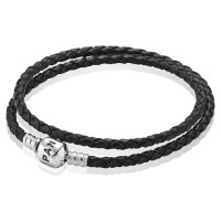 Pandora Bracelet Black Double Braided Leather Jewelry Pandora Bracelet Black Double Braided Leather Jewelry