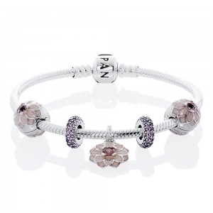 Pandora Bracelet Blooming Dahlia Floral Complete Cubic Zirconia Jewelry
