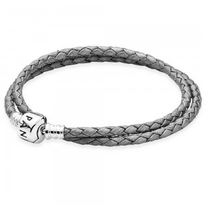 Pandora Bracelet Grey Double Leather Jewelry