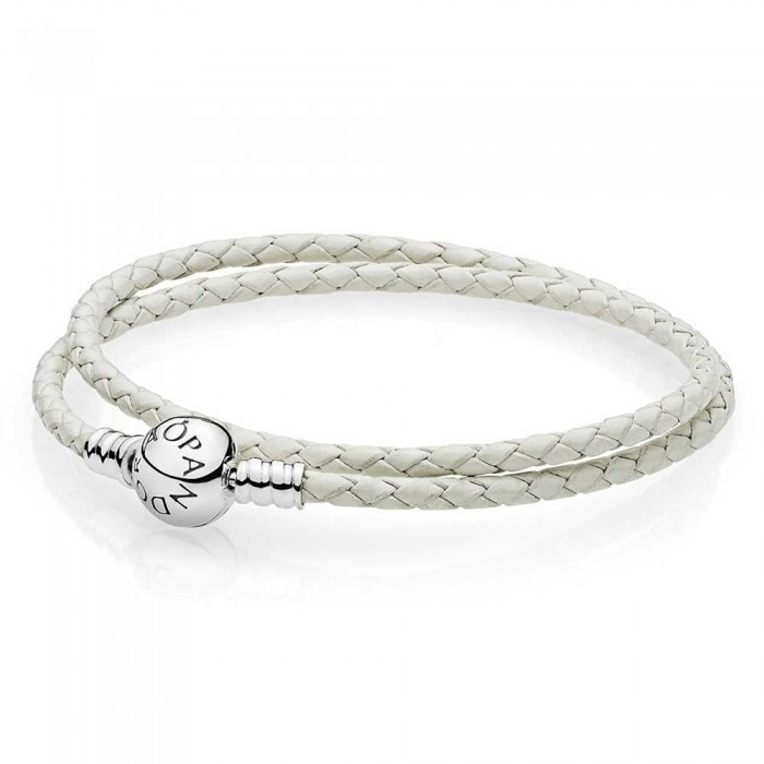 Pandora Bracelet Ivory White Double Woven Leather Jewelry