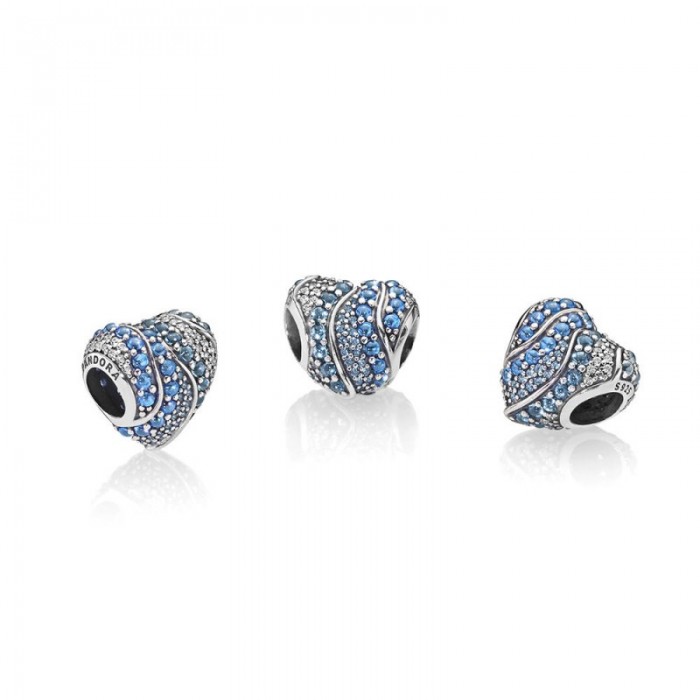Pandora Charm Aqua Heart Aqua London Blue Crystals Clear CZ Jewelry