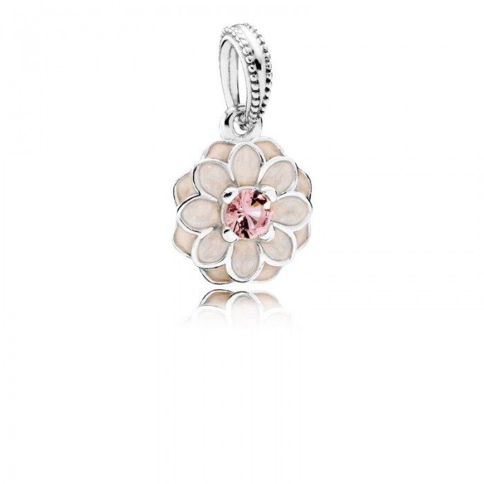 Pandora Charm Blooming Dahlia Dangle Cream Enamel Blush Pink Crystal Jewelry