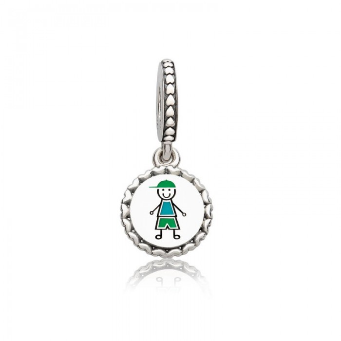 Pandora Charm Boy Stick Figure Dangle Mixed Enamel Jewelry