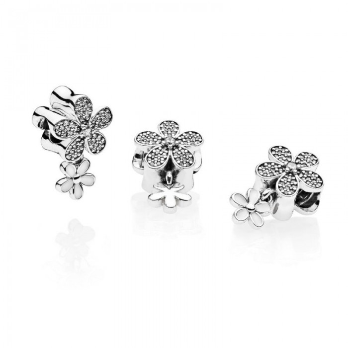 Pandora Charm Dazzling Daisy Duo White Enamel Clear CZ Jewelry