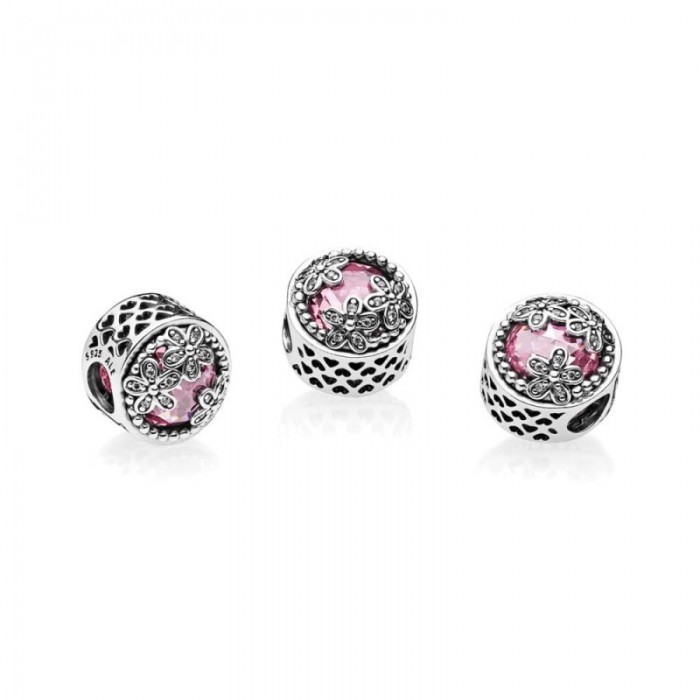 Pandora Charm Dazzling Daisy Meadow Pink Clear CZ Jewelry