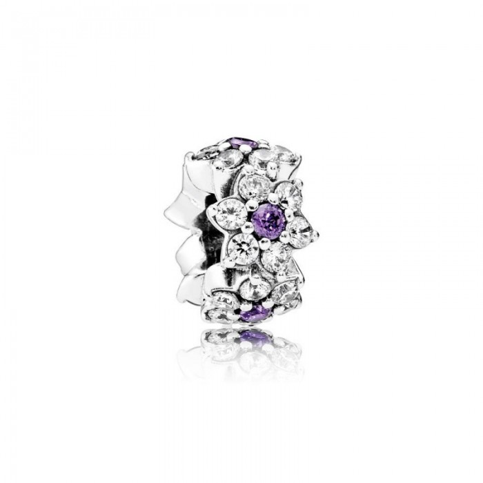 Pandora Charm Forget Me Not Spacer Purple Clear CZ Jewelry