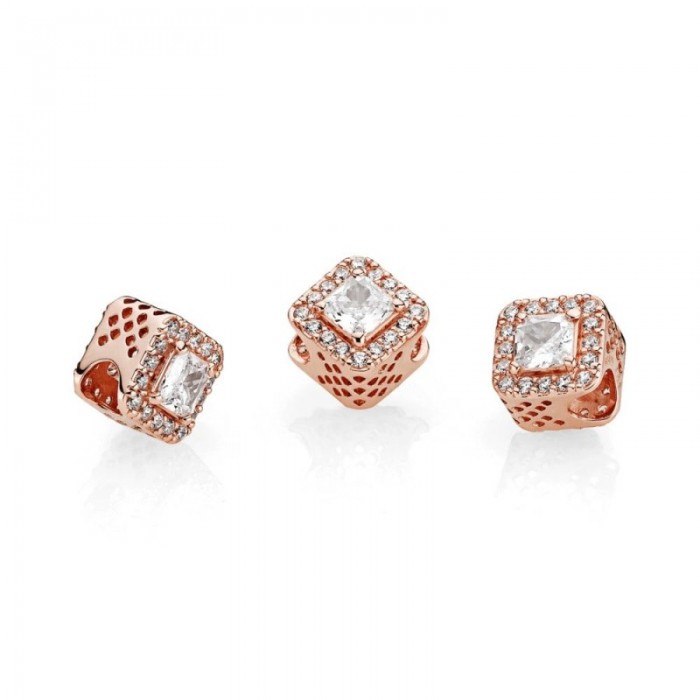 Pandora Charm Geometric Radiance Rose Clear CZ Jewelry Cheap Sale
