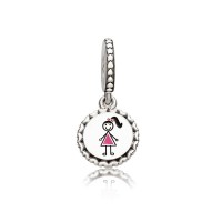 Pandora Charm Girl Stick Figure Dangle Mixed Enamel Jewelry
