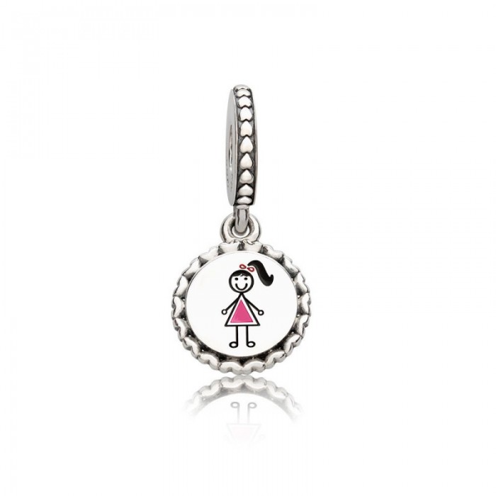 Pandora Charm Girl Stick Figure Dangle Mixed Enamel Jewelry