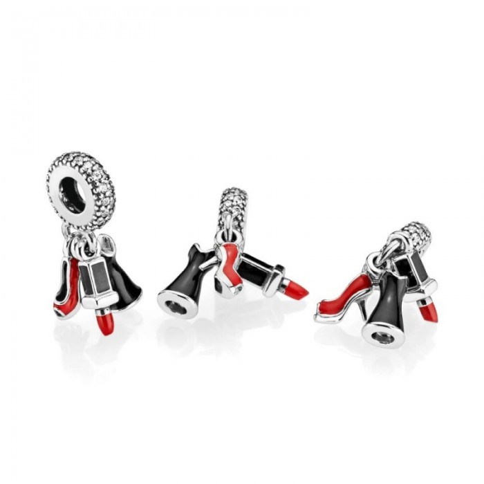 Pandora Charm Glamour Trio Dangle Mixed Enamel Clear CZ Jewelry