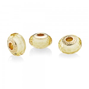 Pandora Charm Golden Faceted Murano Glass Jewelry