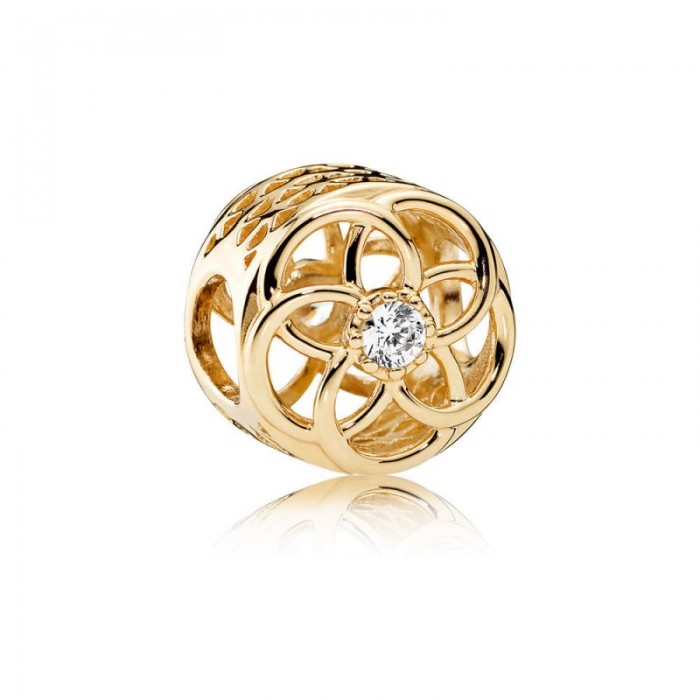 Pandora Charm Loving Bloom 14K Gold Clear CZ Jewelry