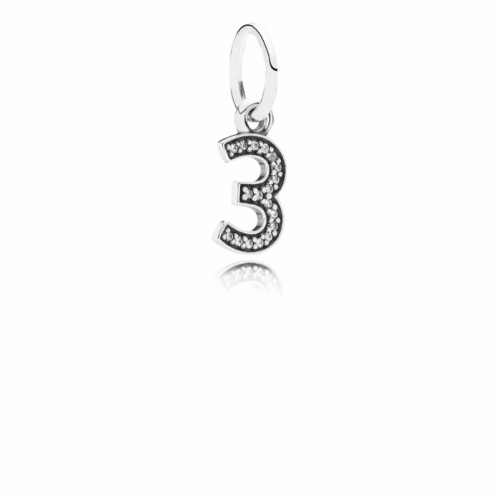 Pandora Charm Number 3 Dangle Clear CZ Jewelry