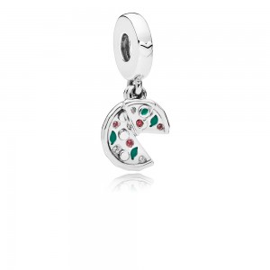 Pandora Charm Passion for Pizza Dangle Green Enamel Red Crystal Clear CZ Jewelry