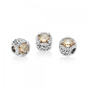 Pandora Charm Radiant Grains of Energy Clear Golden Colored CZ Jewelry