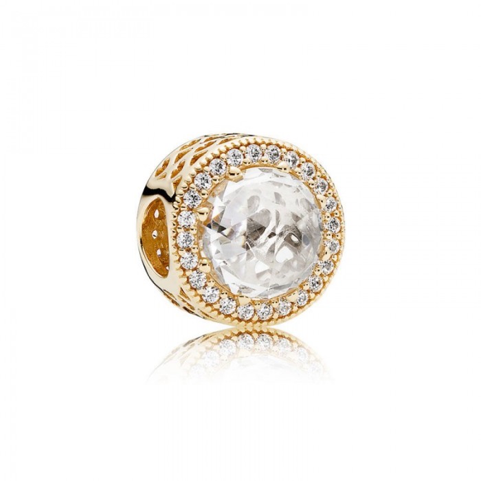 Pandora Charm Radiant Hearts 14K Gold Clear CZ Jewelry